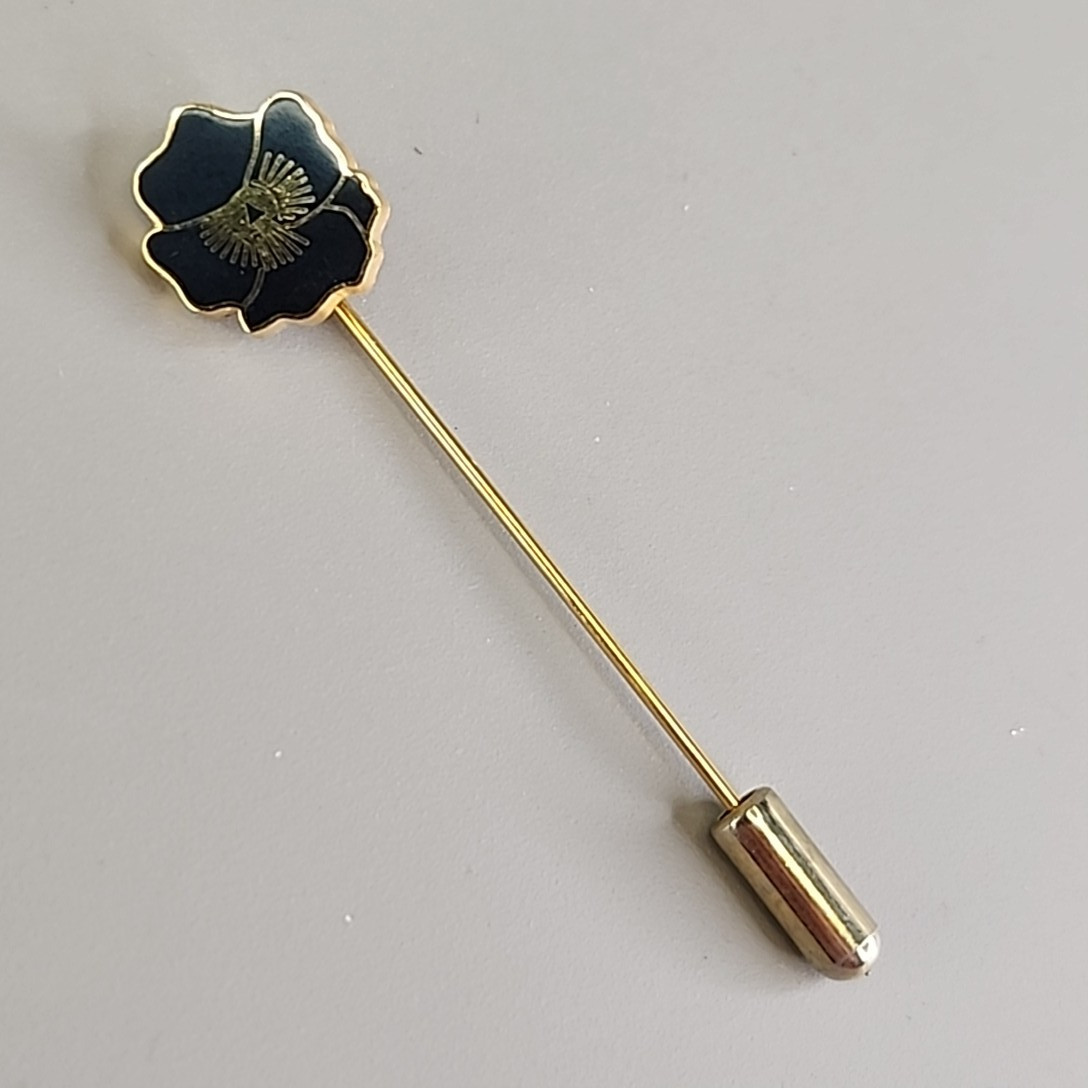 Vintage Flower Stick Pin Black Gold Plated 1cm Kappa Alpha Theta Sorority