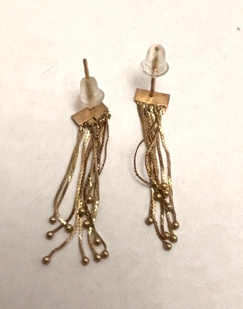 Vintage Pair 14K Yellow Gold Dangle Drop Balls On Chains Pierced Post Earrings