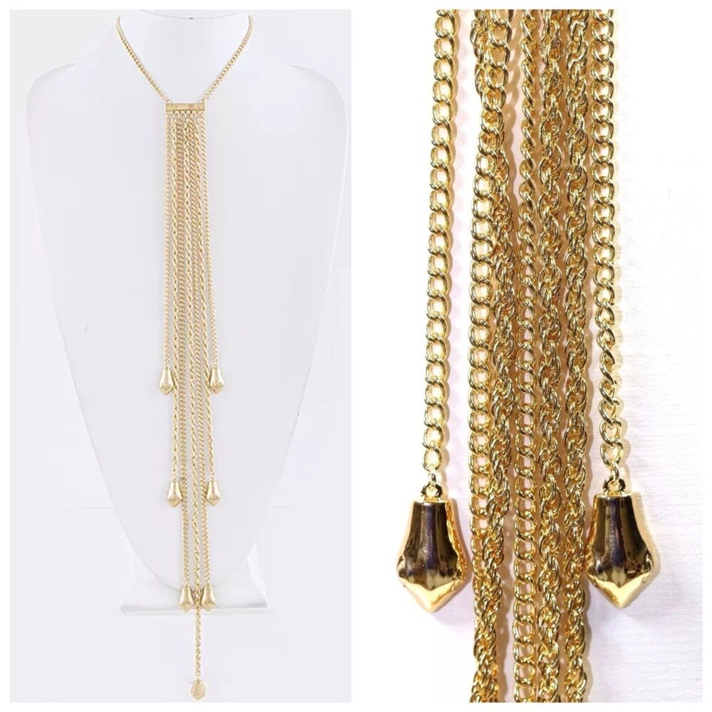 Long Gold layered Fringe Necklace