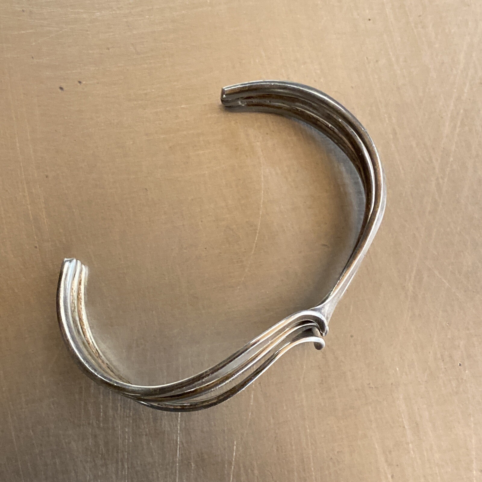 Sterling Silver Mid Century Modern Tri-Twist Cuff Bracelet