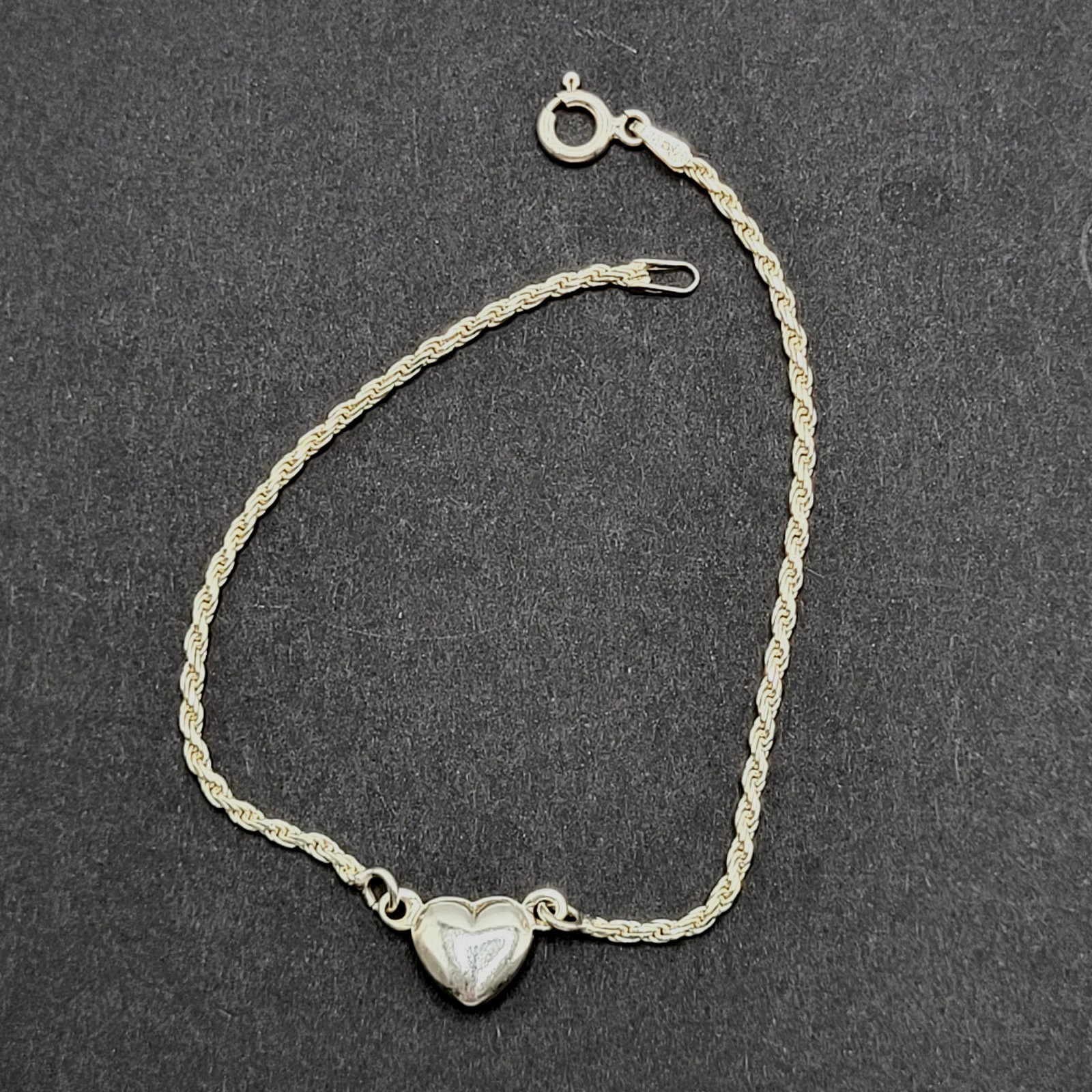 Minimalist Dainty Puffed Heart Station 925 Sterling Rope Chain Bracelet 7.25 in