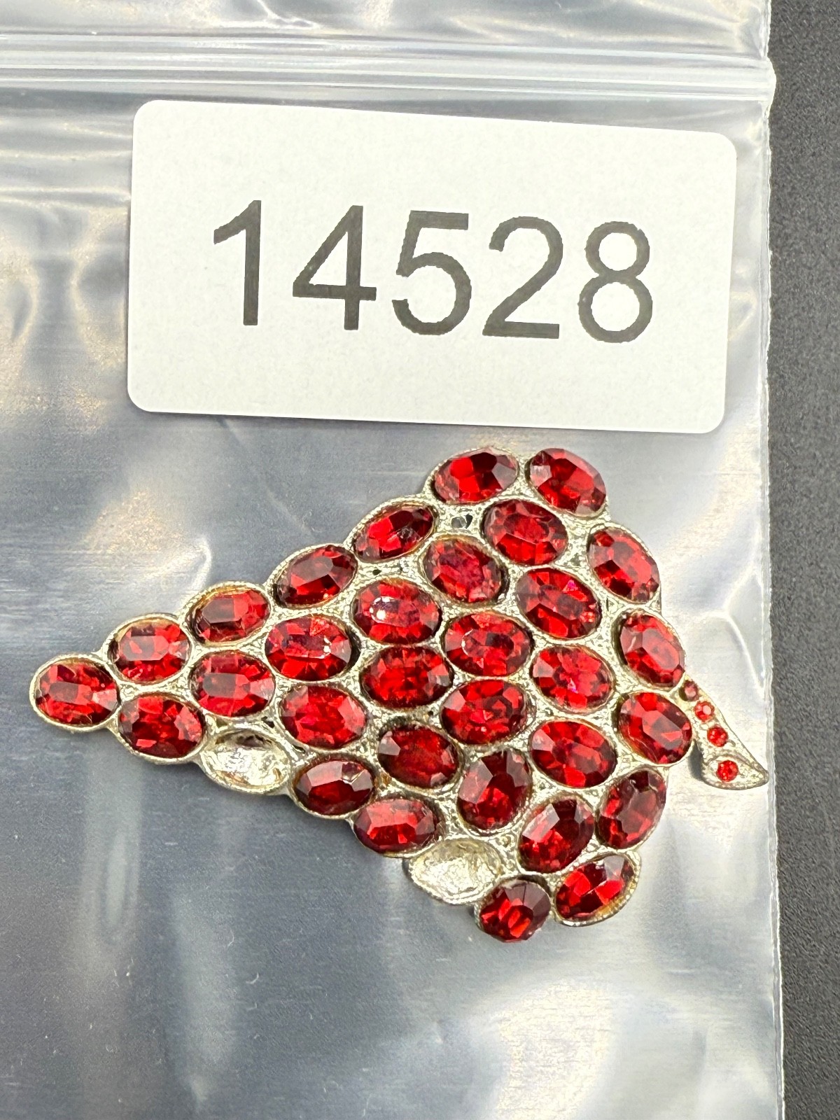Vintage Rhinestone Red Grapes Dress Clip Silver Tone Pot Metal READ