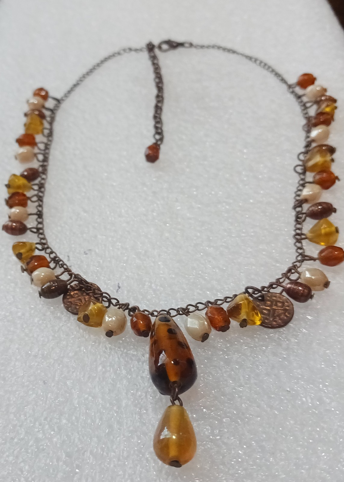 Vtg Boho Beaded 19.5″ Pendant Glass Stone Earthtone Estate Necklace