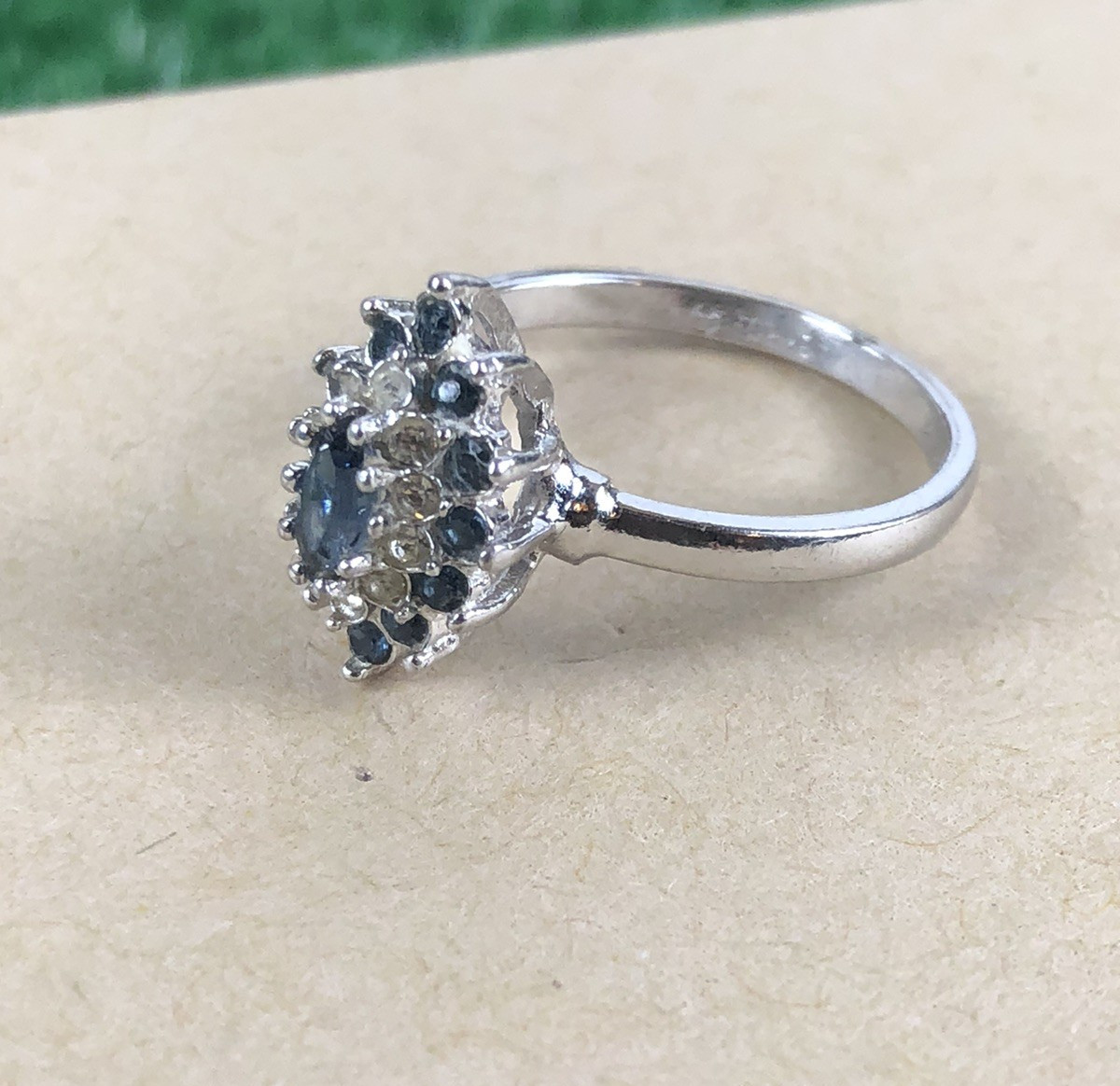 Antique Original Vintage Signed Designer 18k HGE Sapphire Gemstone Estate Ring