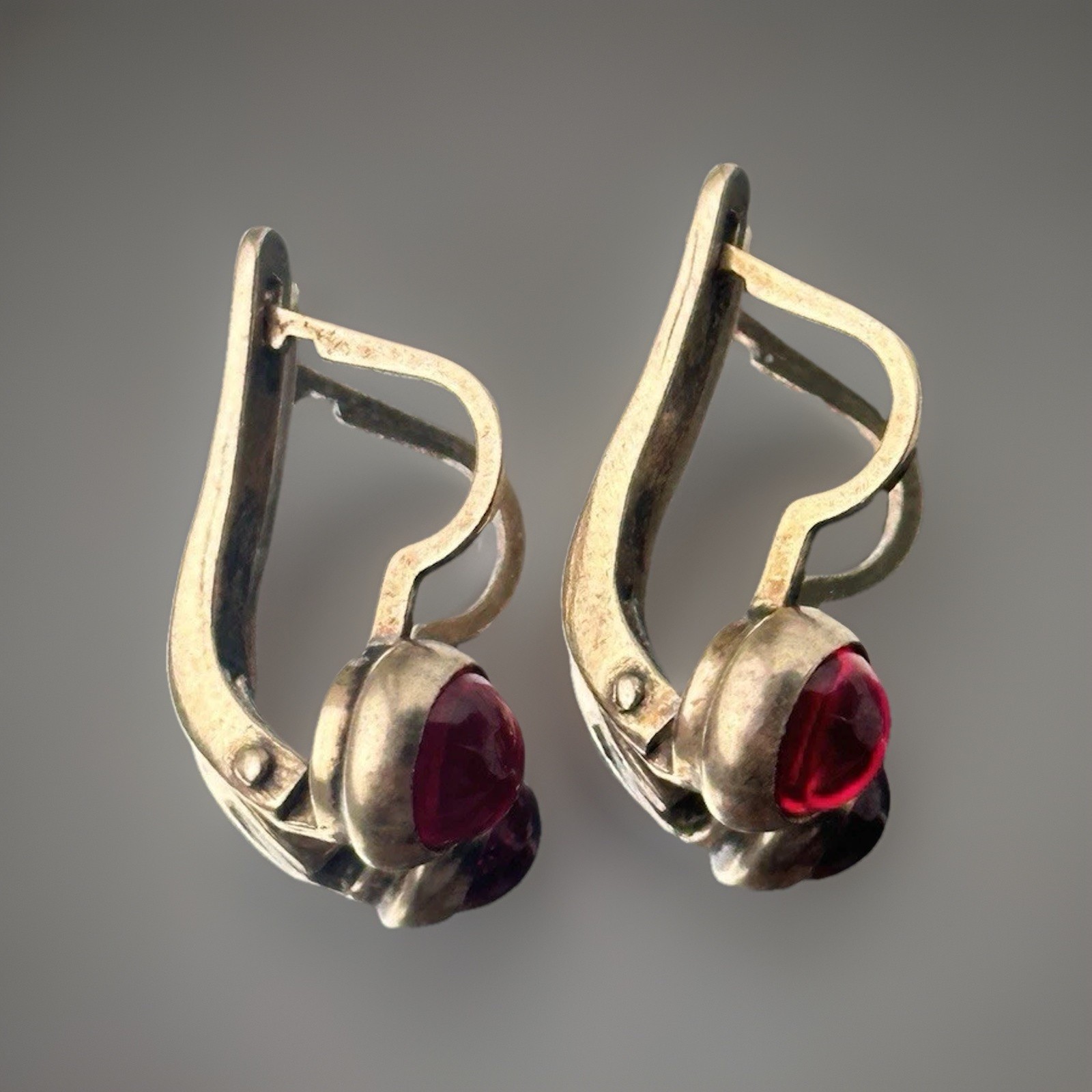 Vintage Soviet Sterling Silver 875 Rose Ruby Corundum Earrings Woman USSR