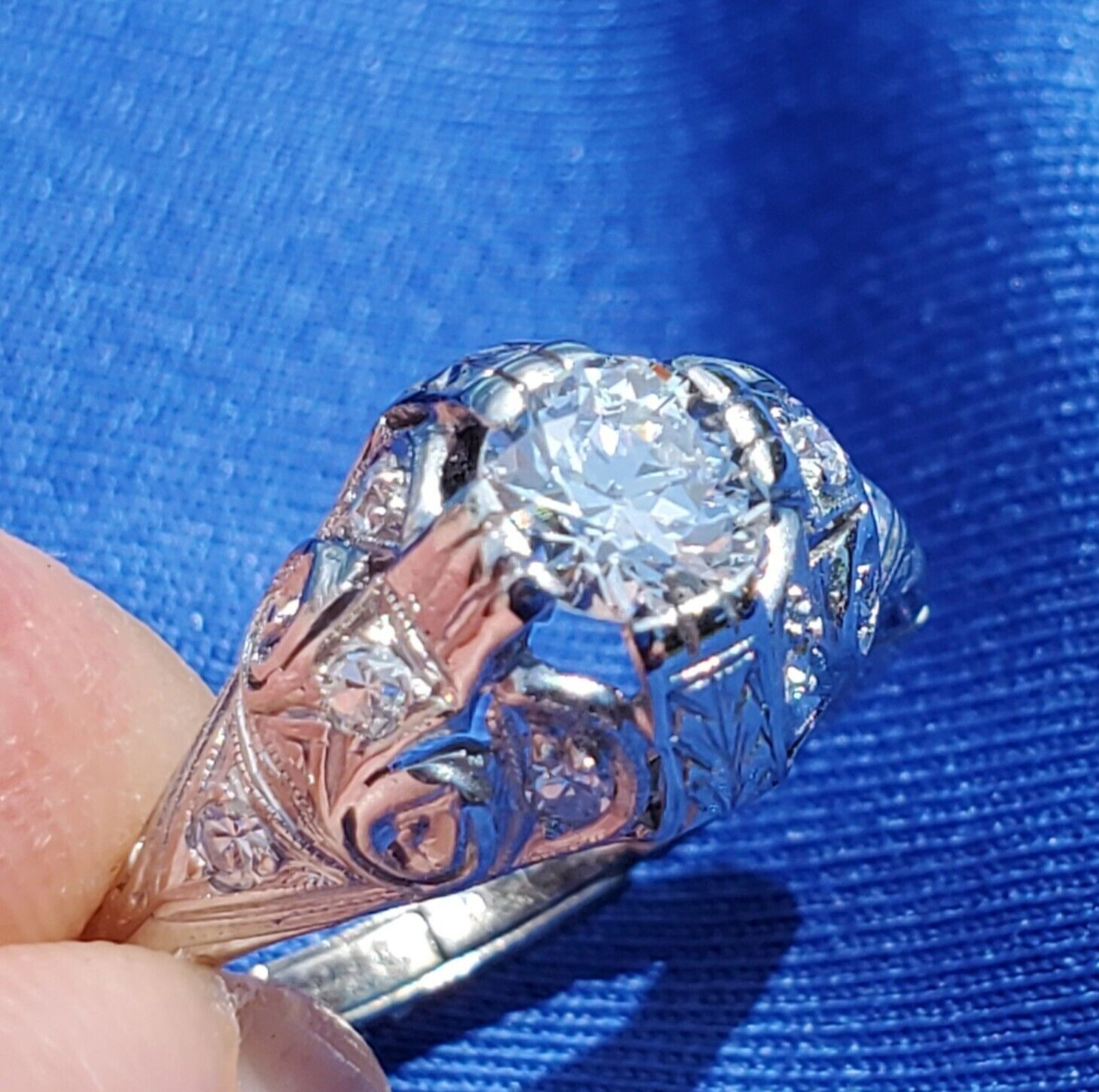 Original EARTH MINED DIAMOND art DECO Engagement Ring Vintage PLATINUM Solitaire