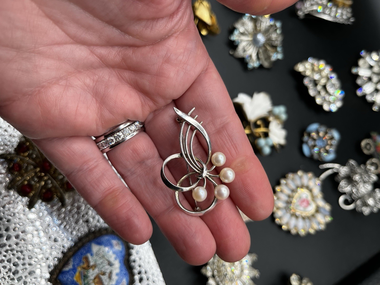 Mikimoto Japanese Brooch Vintage Signed Akoya Pearl Sterling Silver