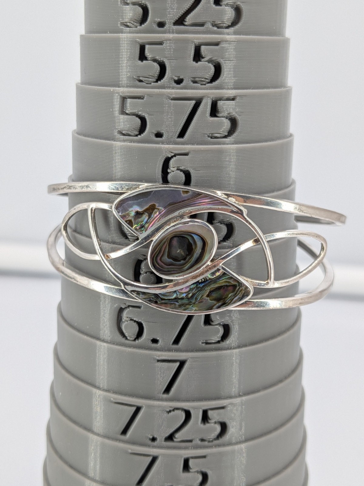 Vintage Abalone Shell Cuff Bracelet Silver Tone Openwork Swirl Small 6.5in Fit