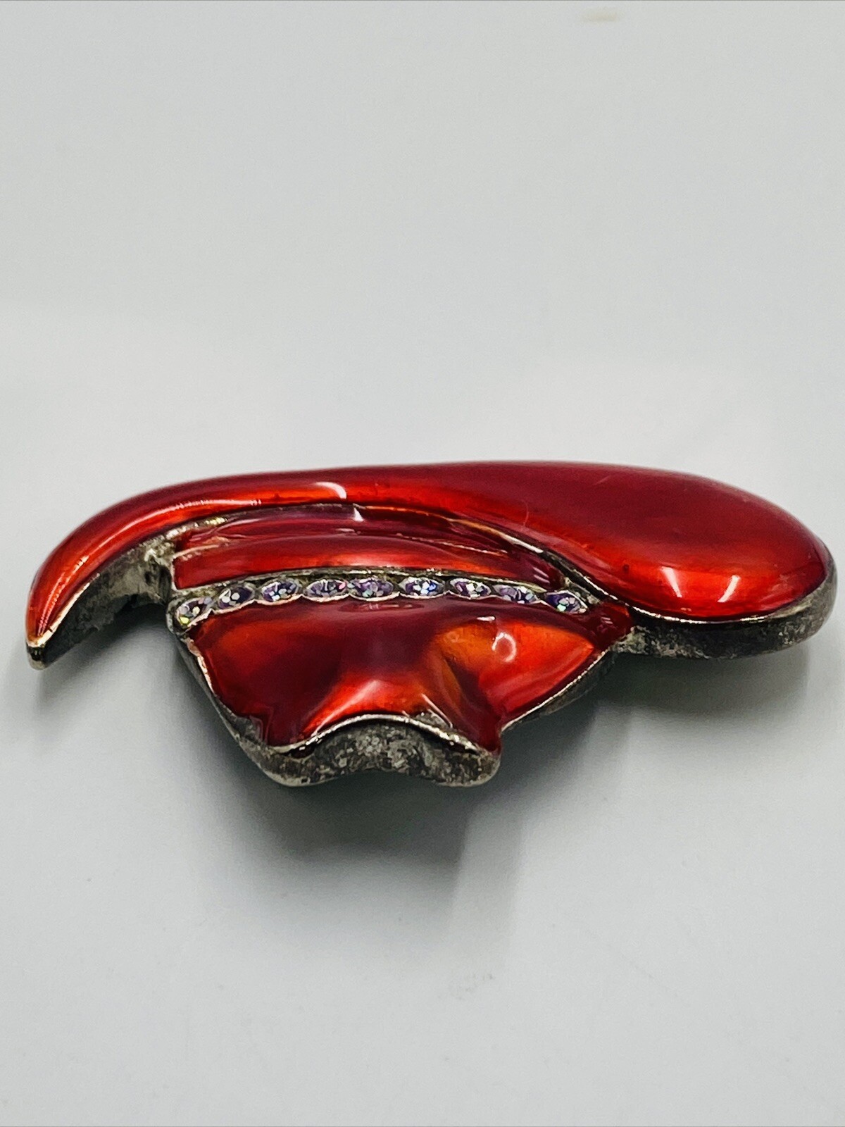 Vintage Red / Purple Glittered Enamel Cowboy Red Hat Society Fashion Brooch J3