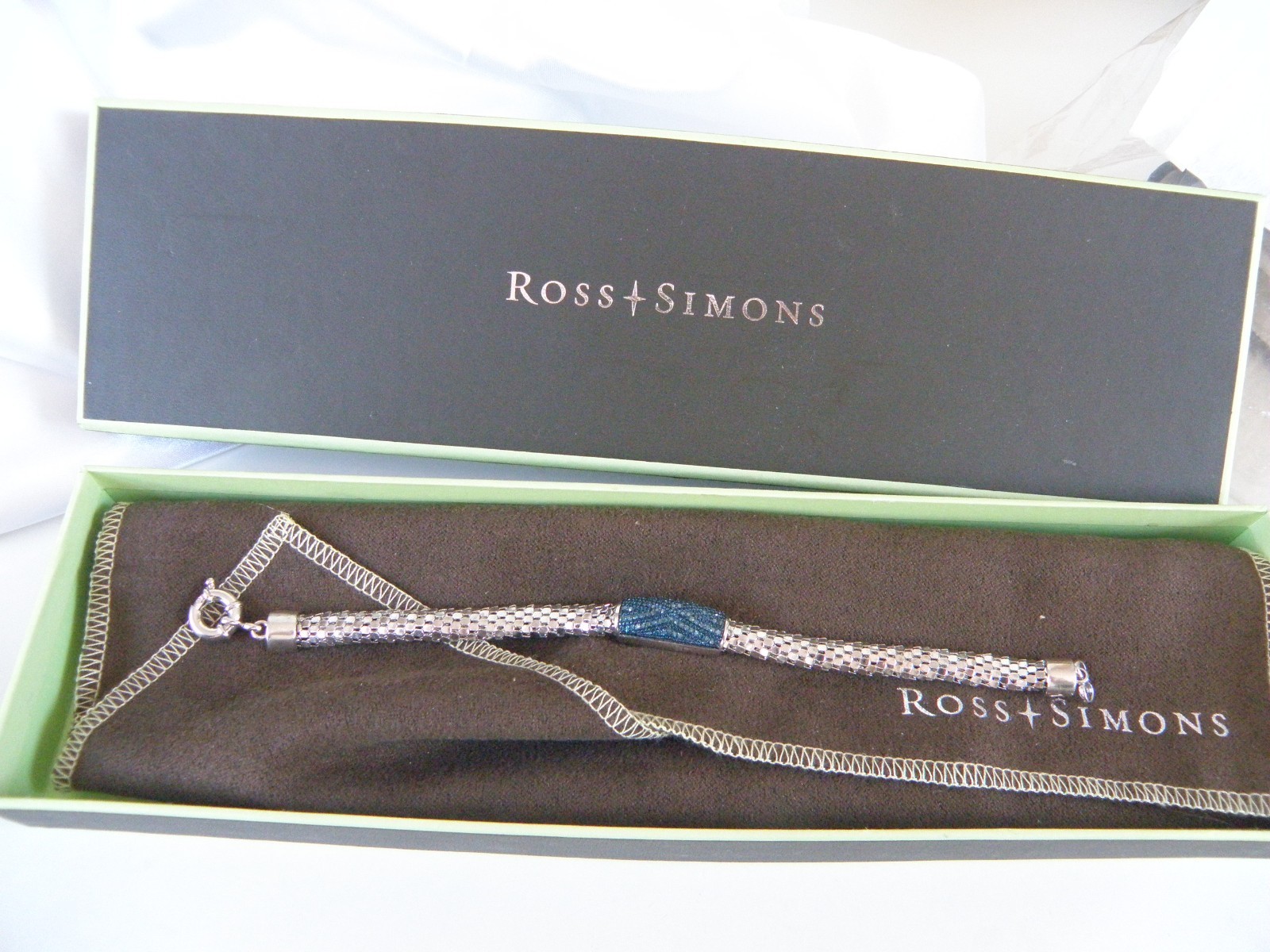 Sterling Silver 925 Natural Irradiated Blue Diamond Mesh Popcorn Bracelet 7″