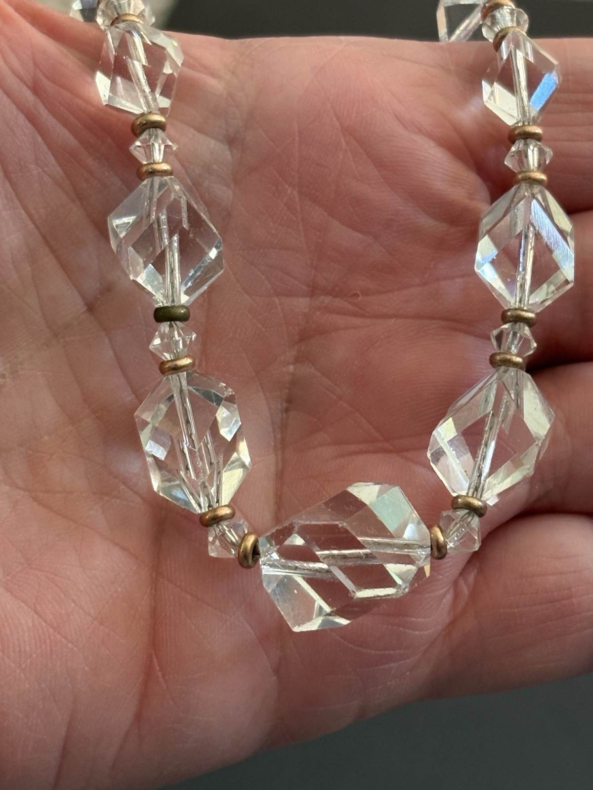 Vintage Art Deco Crystal/Faceted Glass Graduated Beaded Necklace Strung on Chain