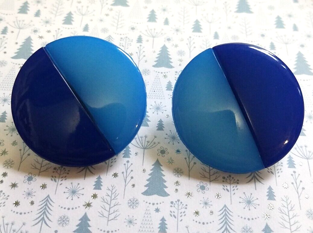 Vtg 1950’S Signed West Germany Ges Gesch 1773 Two Tone Blue Post Earring Round