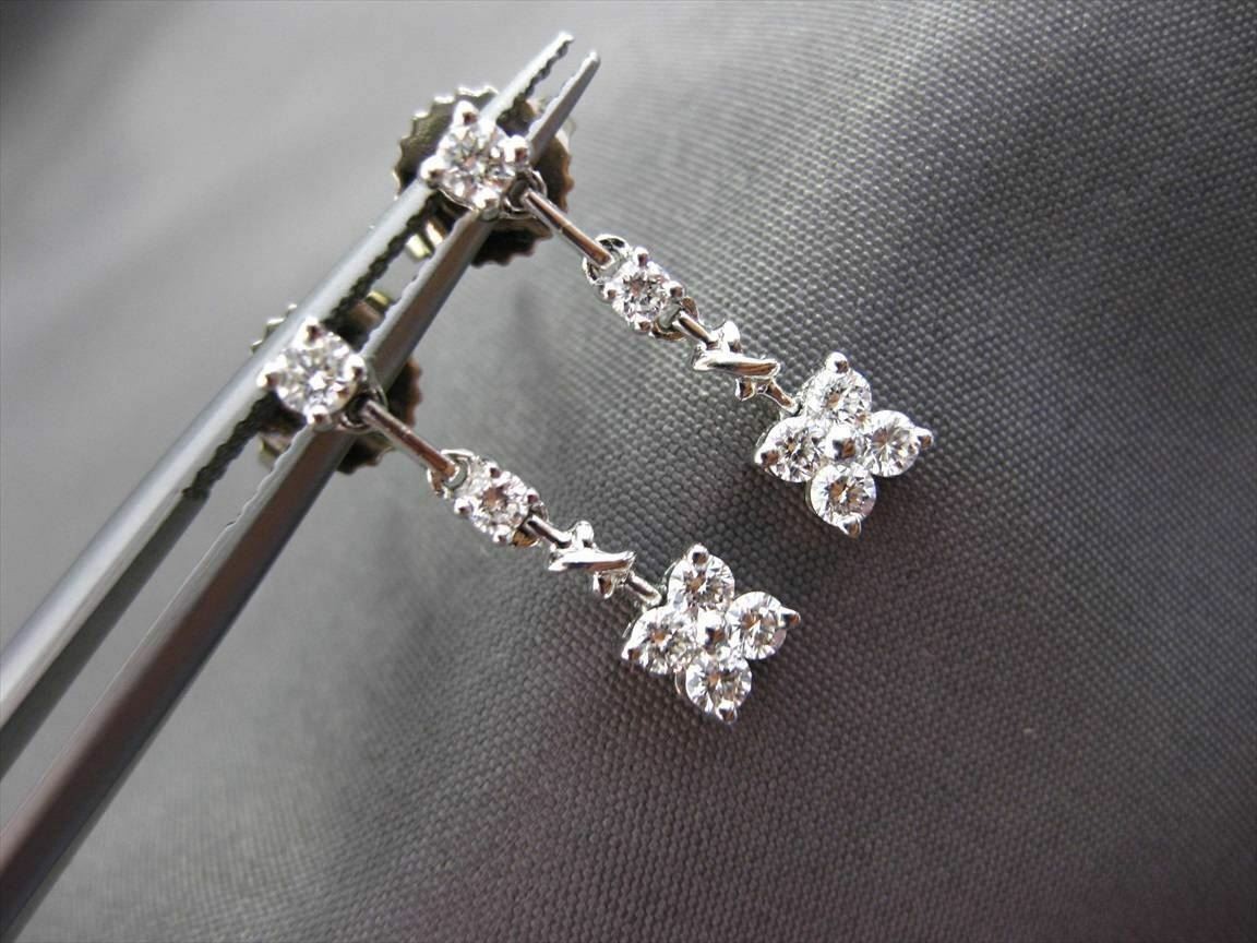 ESTATE .42CT DIAMOND 18KT WHITE GOLD SQUARE FLOWER HANGING EARRINGS F/G VVS VS