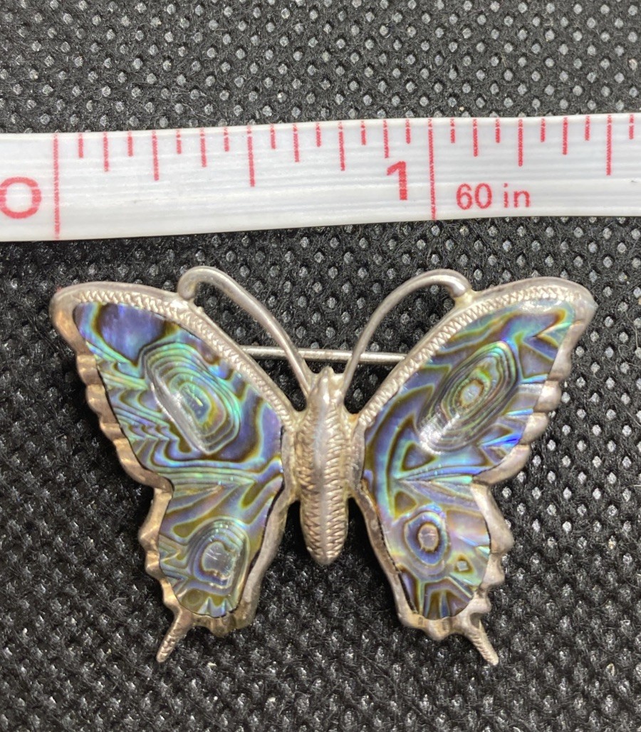 Ataahua Sterling Silver Butterfly Paua Shell Brooch From New Zealand .925