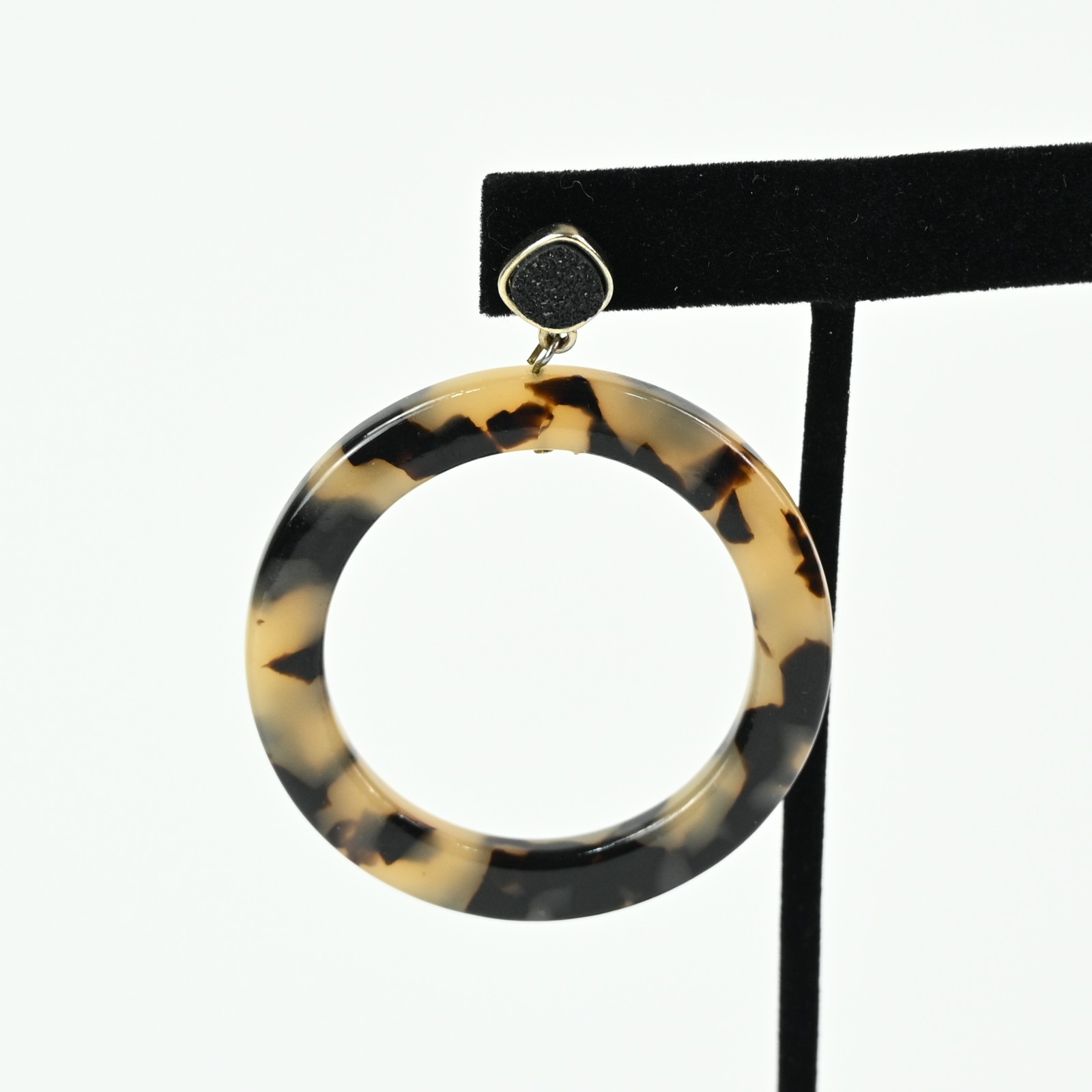 SugarFix Pierced Hoop Earrings Round Dangle Acrylic Tortoise Druzy Retro Glam
