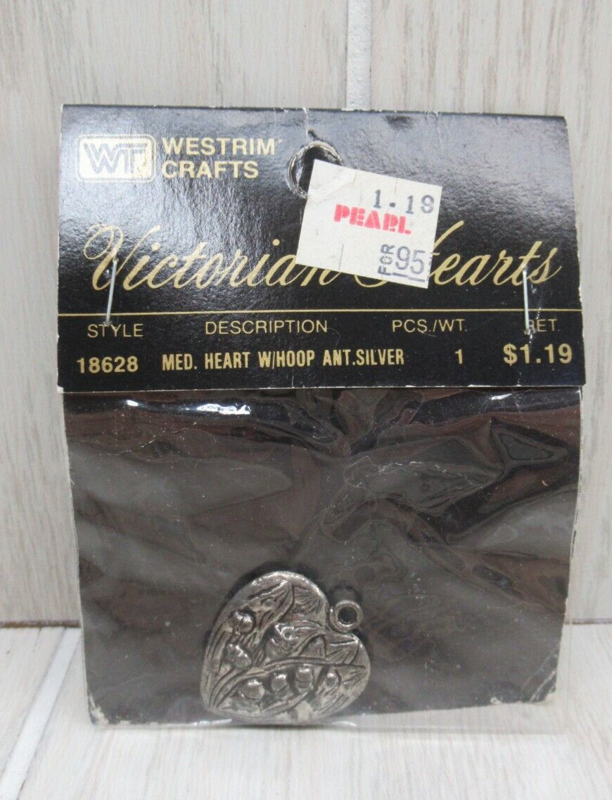 Western Crafts Victorian Hearts line silver tone heart charm sealed vintage