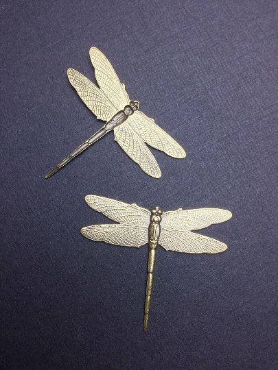 34183- 1-3/4″ Large Dragonfly Finding Stamping Brass Ox