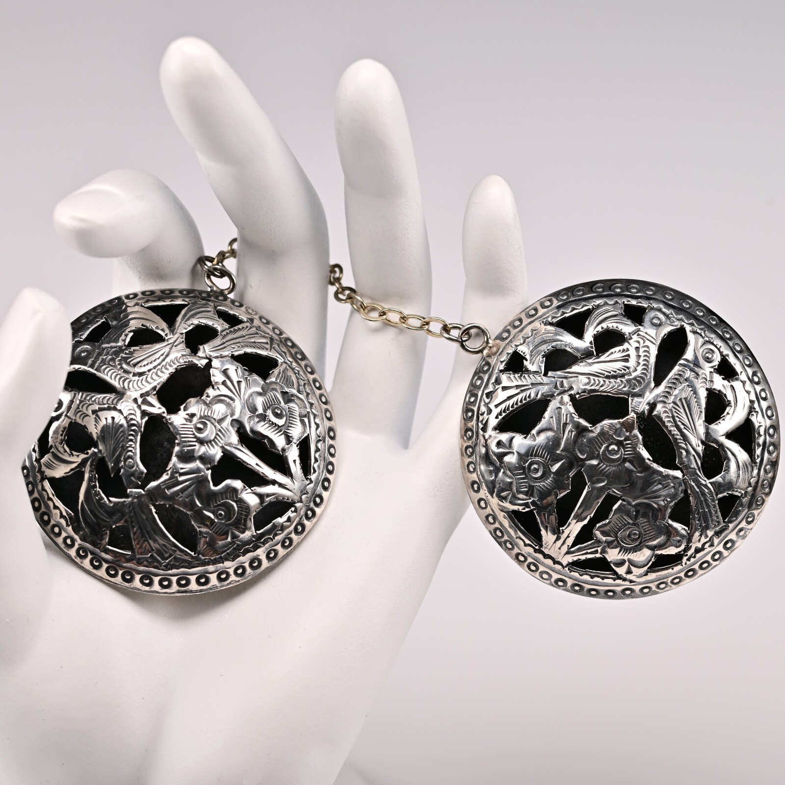 RACHEL GERA Original Vintage Signed Sterling Silver Brooch Double Dress Clips