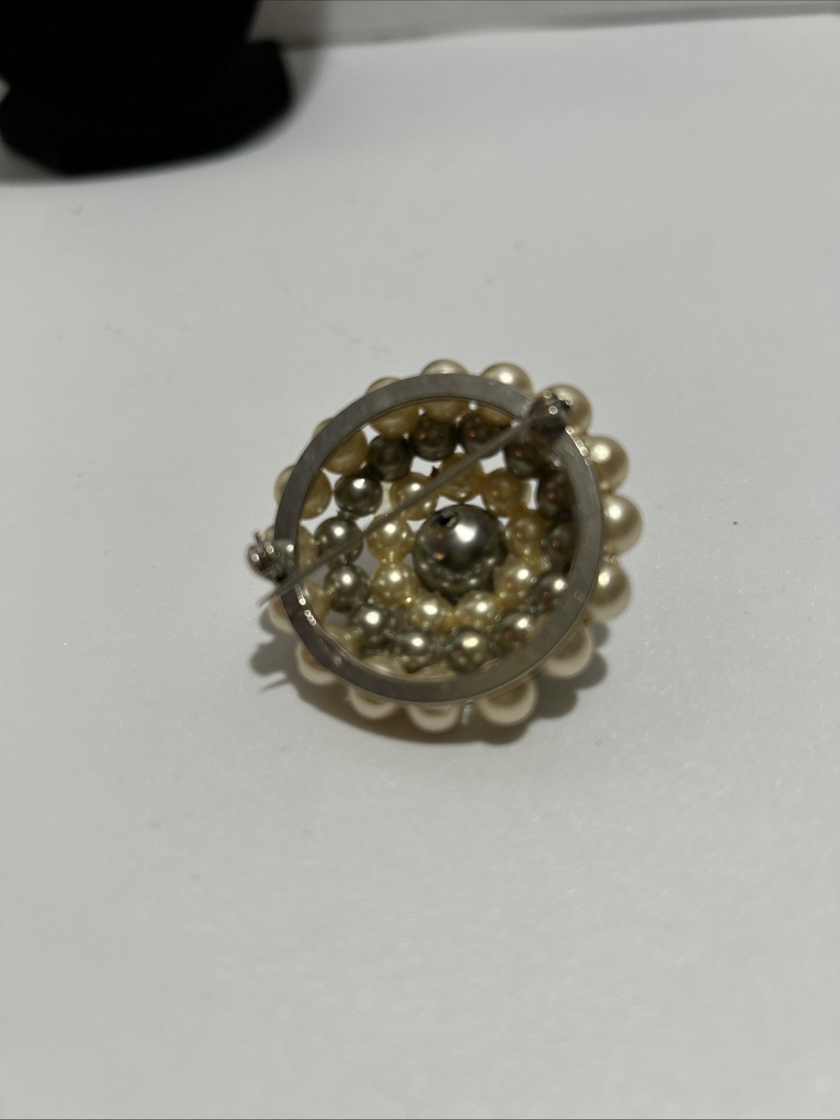 Vintage Faux White And Gray Pearl Brooch Pin