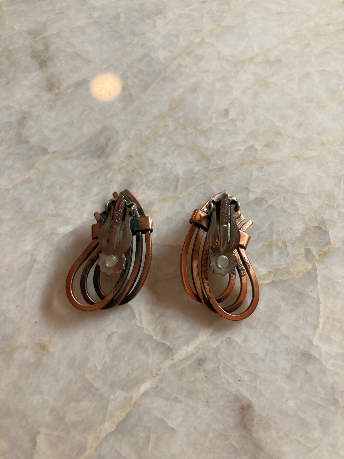 Vintage Renoir Earrings Copper Clip Ons Mid Century Modern Signed