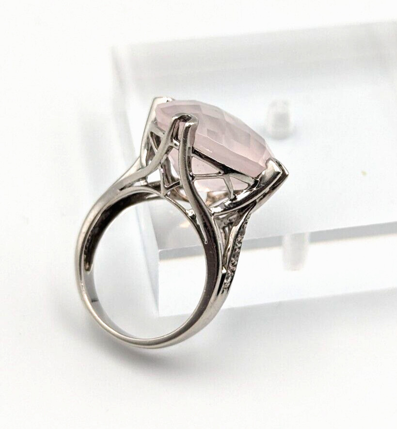 Sterling Silver 925 Checkerboard Cut Pink Chalcedony Clear Topaz Ring Sz 6