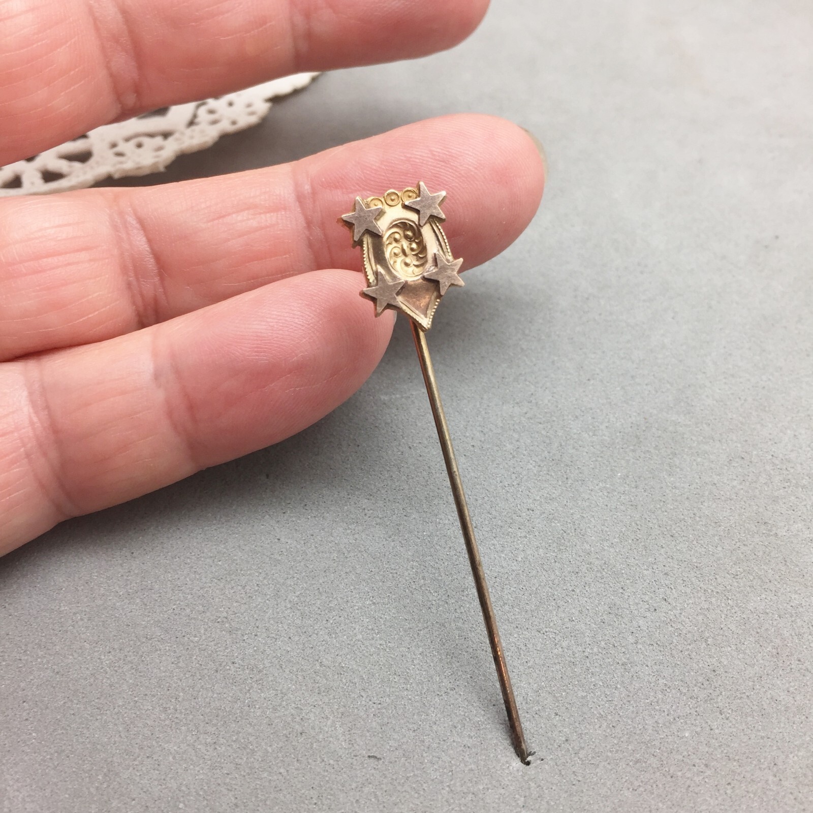 Antique Stick Pin Gold Filled Stars Circle Halley’s Comet Celestial H.A & Co