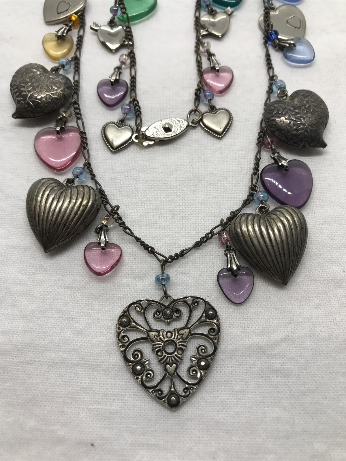 Vintage Glass Works Studio Glass & Silver Charms in Multi Colors Necklace 23