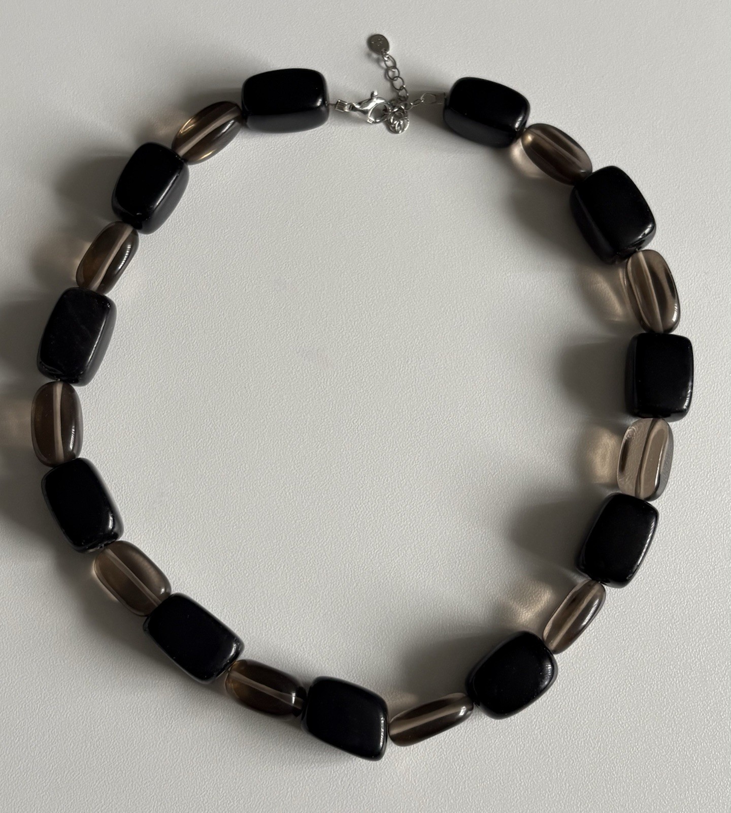 VTG Black & Clear Brown Chunky Glass Necklace Earrings Jewelry Set 925 ATI 106g
