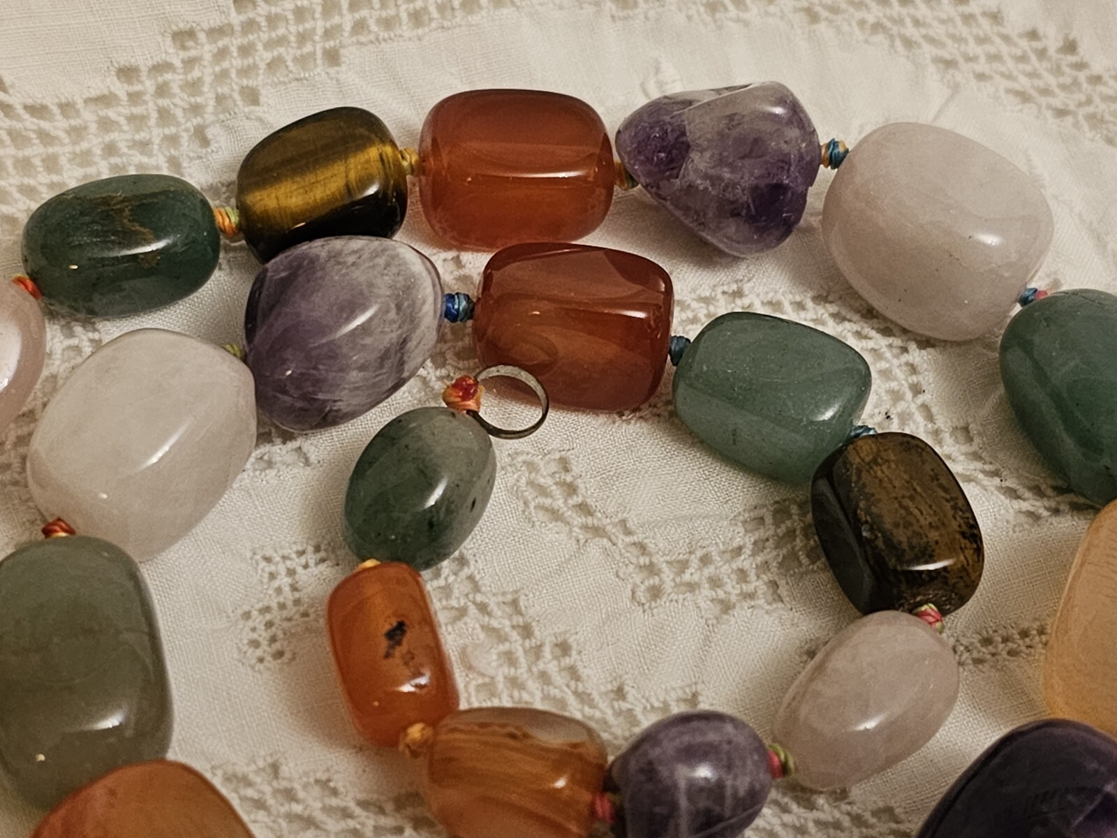 Vintage Natural Carnelian Agate Jade Aventurine Tiger’s Eye Bead Necklace