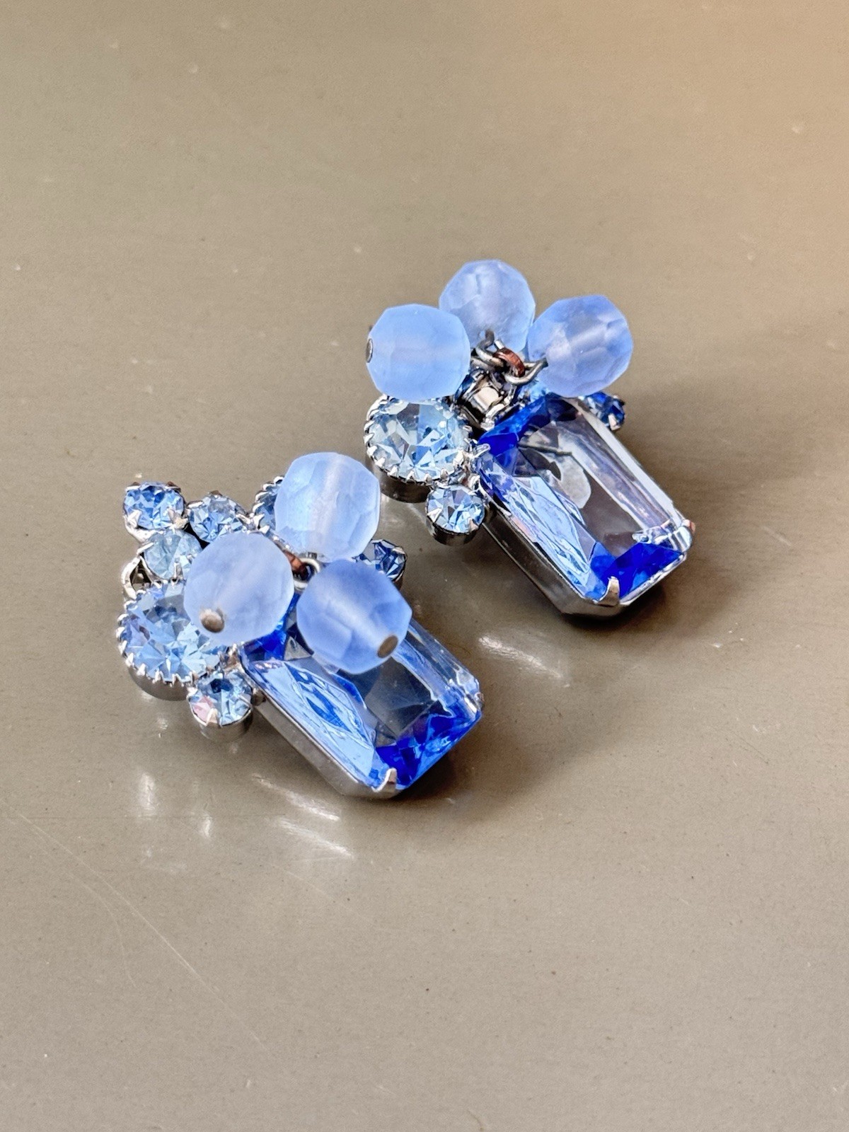 Vintage Verified JULIANA Bracelets, Brooch & Earring Set, Blue Octagon & Beads