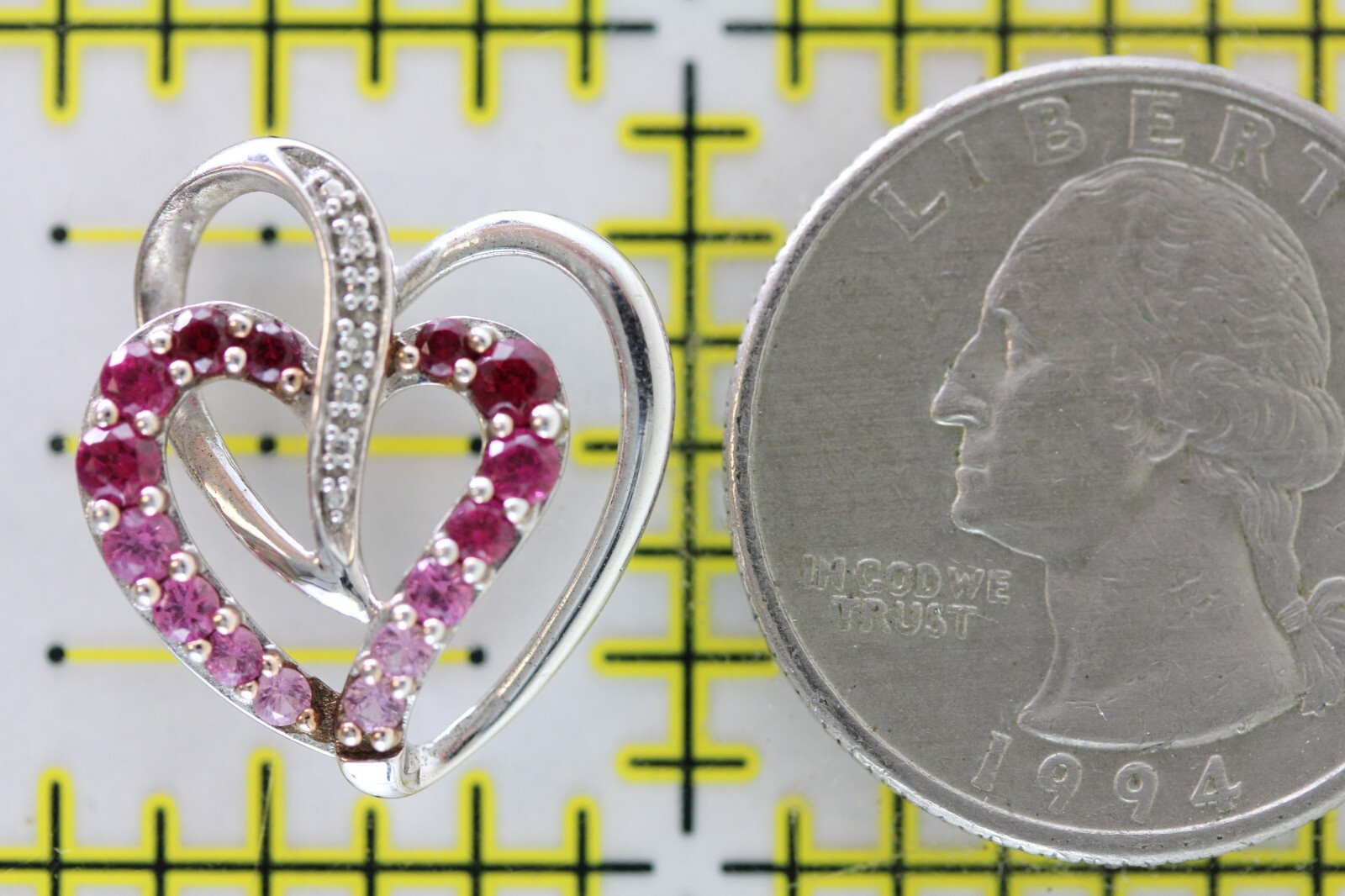 VINTAGE HEART RED RUBY DIAMOND ACCENT STERLING SILVER 925 PENDANT NATURAL STONE