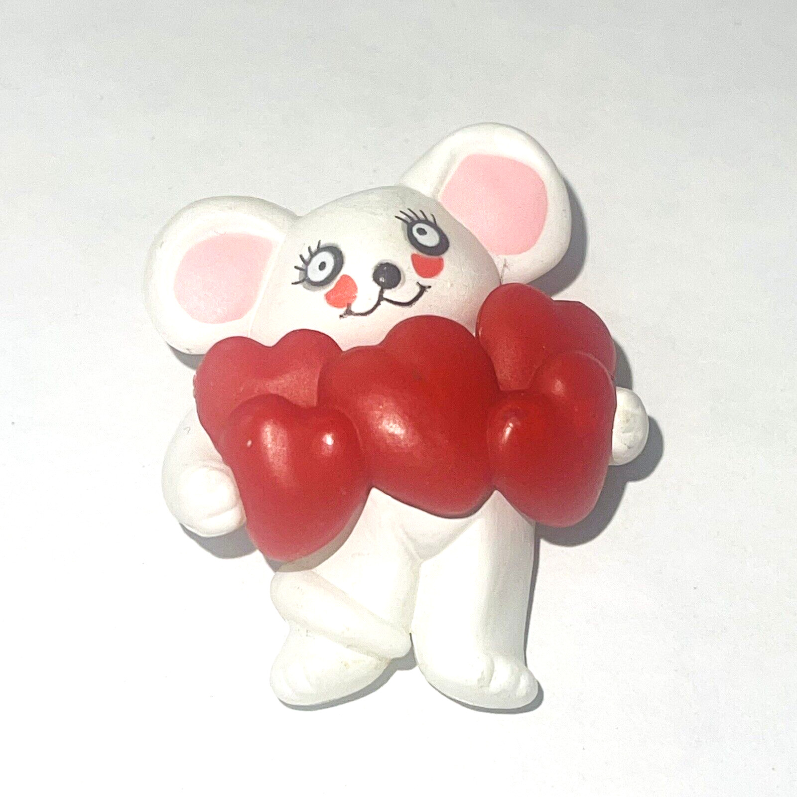 80s Brooch Lapel Pin Mouse Hearts Love Red White Pink Fun World 1984 Vintage