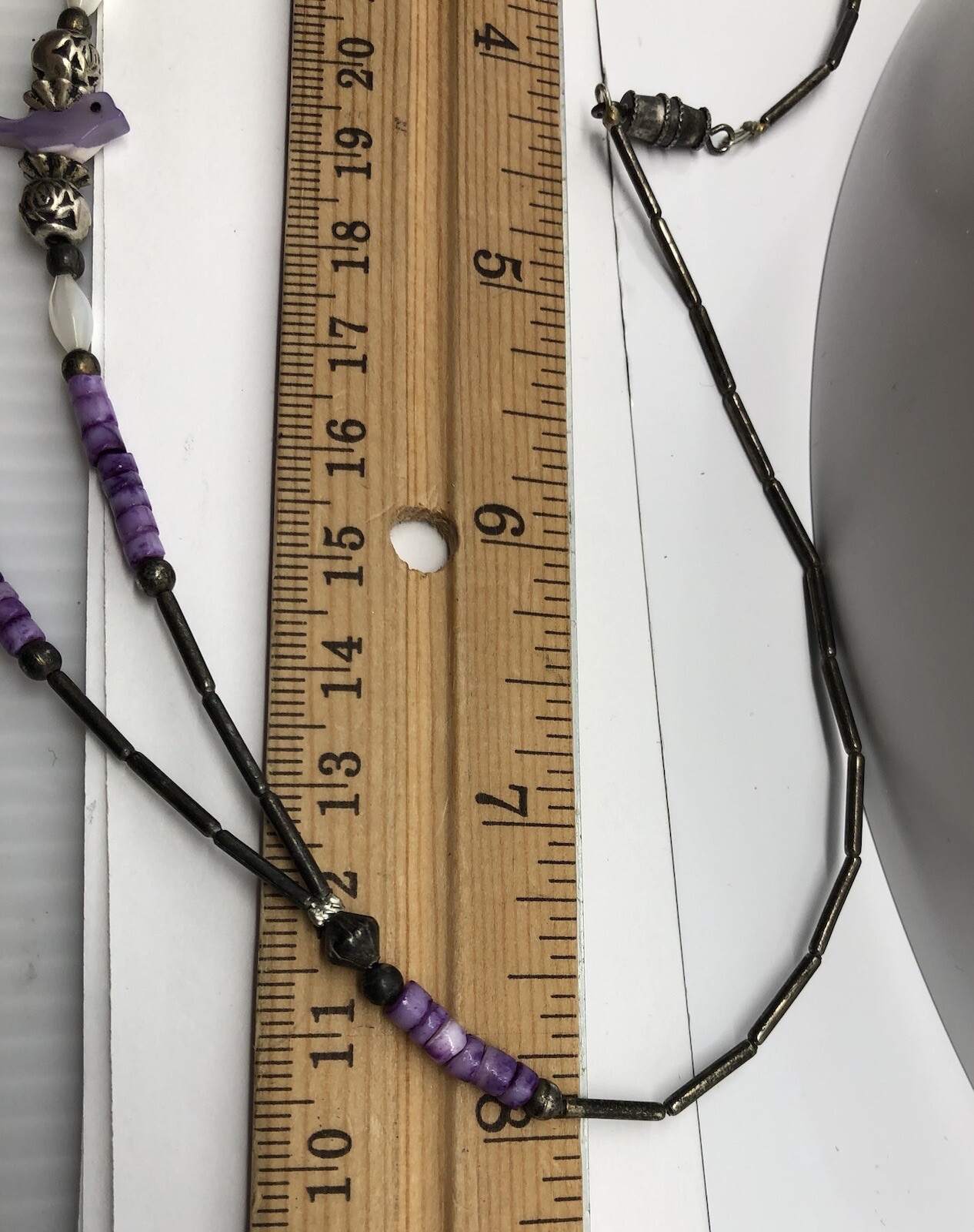 Equestrian Horse Necklace Purple Pony Pendant Silver Roses Beaded Bird 16”