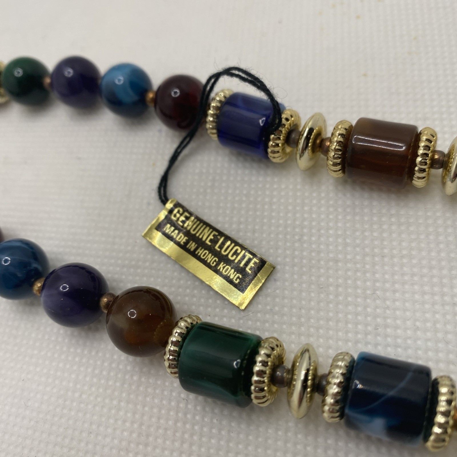 Vintage Genuine Lucite Necklace With Tag Made In Hong Kong