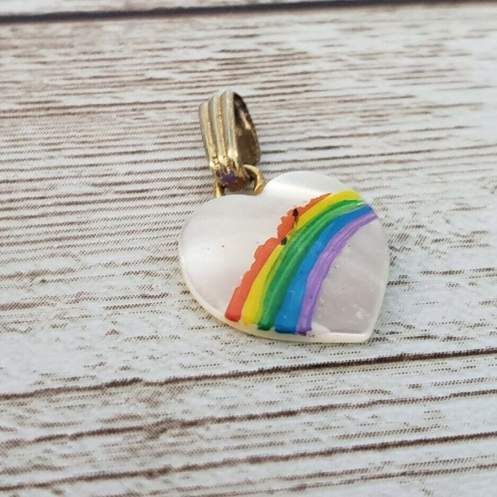 Vintage Pendant Dainty Heart with Rainbow – No Chain Included