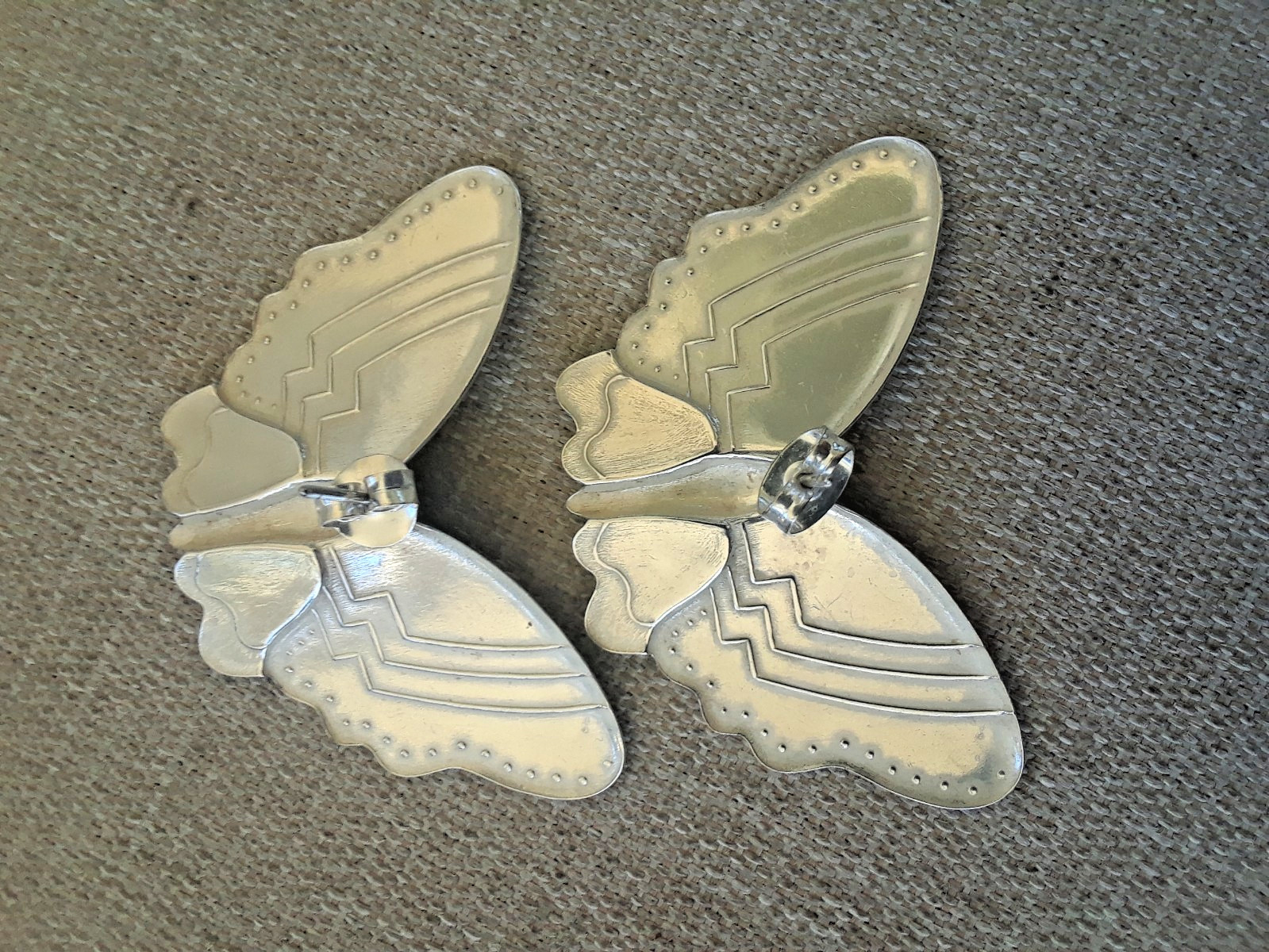 Vintage Sterling Silver Large Butterfly Stud Earrings About 1-3/4″ by 1″