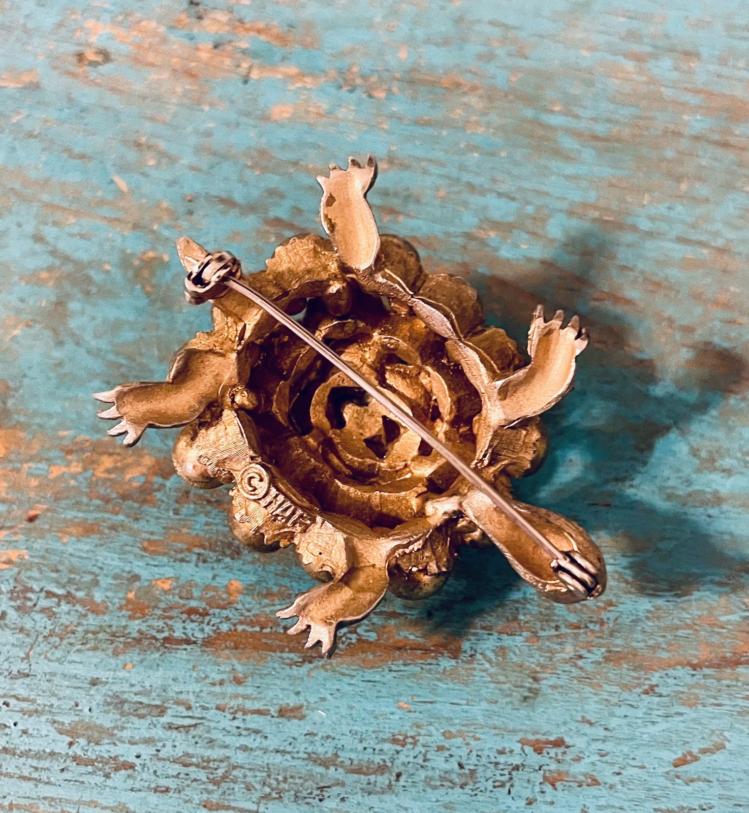 Vintage Signed HAR Turtle Brooch Pin Gold Tone Costume Jewelry