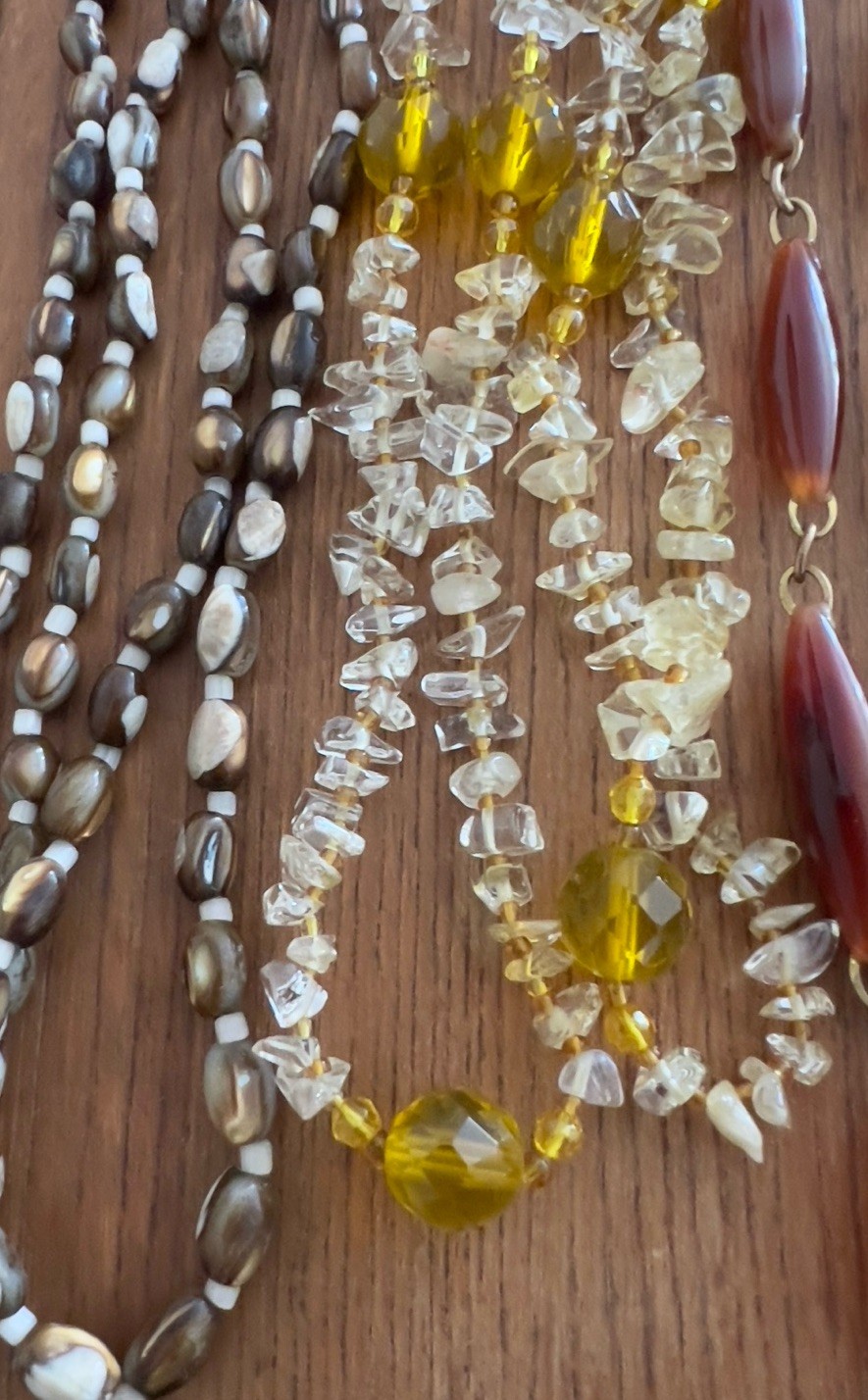 Vintage Lot – 4 Boho Necklaces: 20-48” – Moss Agate, Citrine, Trochus Shell Bead