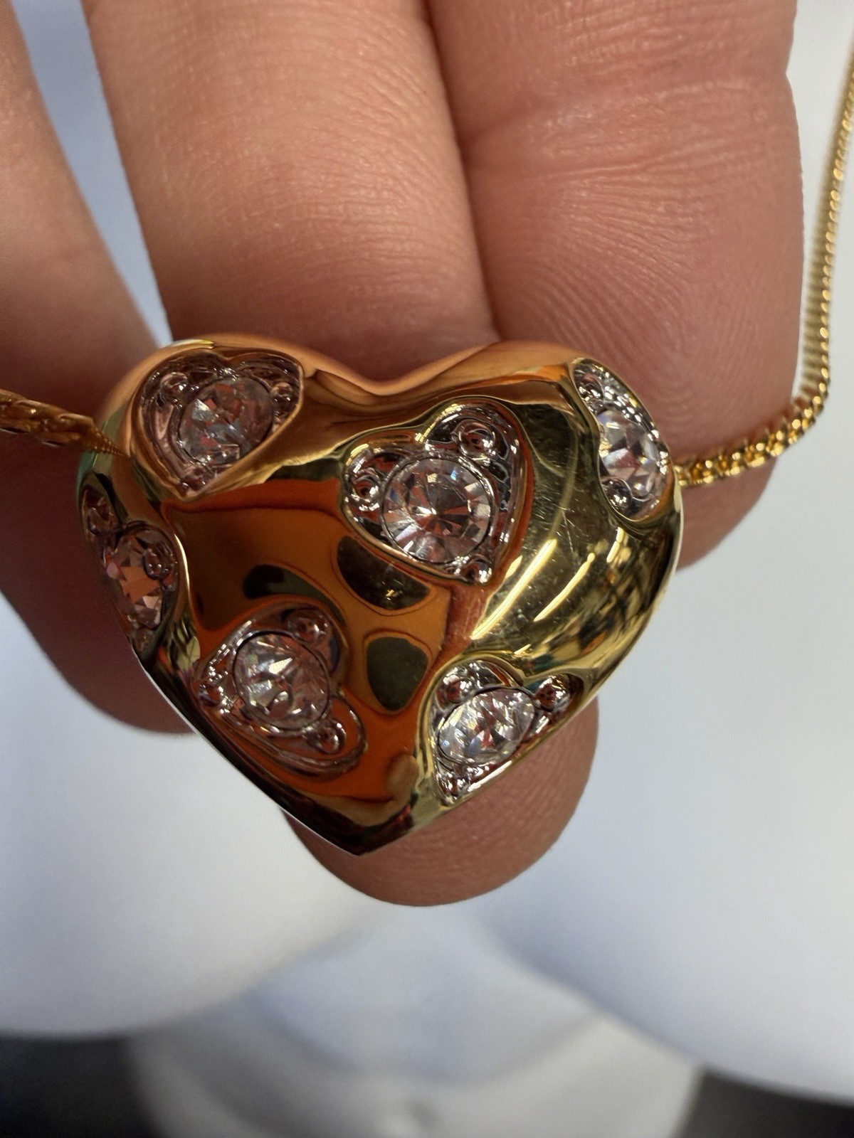 Vintage Necklace Nolan Miller Heart Pendant Goldtone Crystal 22 inches