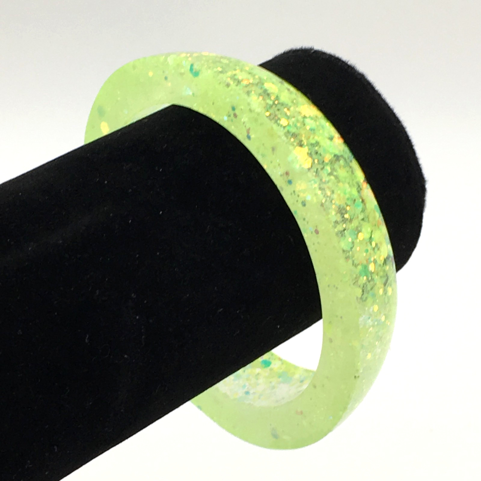 Artisan Bright Lemon Lime Gold & Green Glitter Tapered Lucite Bangle Bracelet