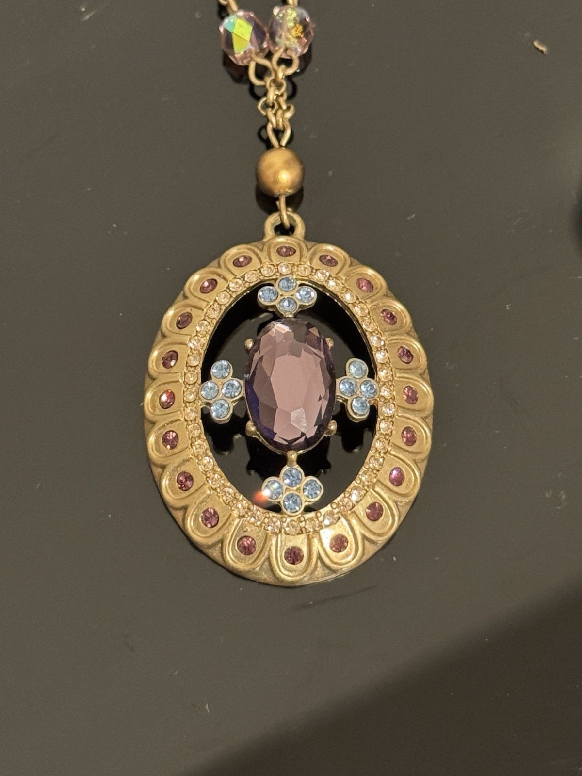 Vintage Carolee Necklace Purple And Blue Crystal Rhinestones Pendant