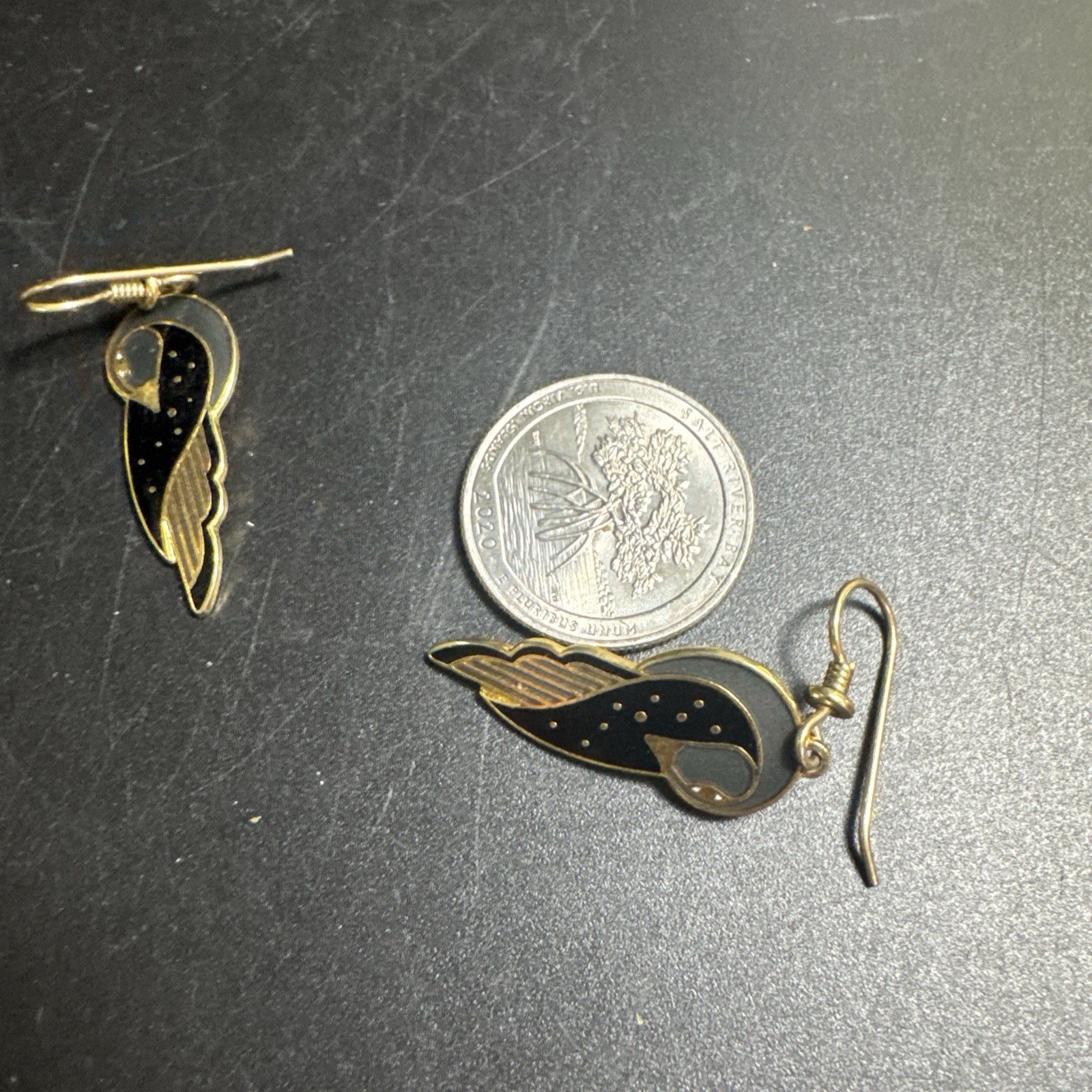 Laurel Burch Vintage Earrings Kuchulu Bird Grey Black French Wires Boho