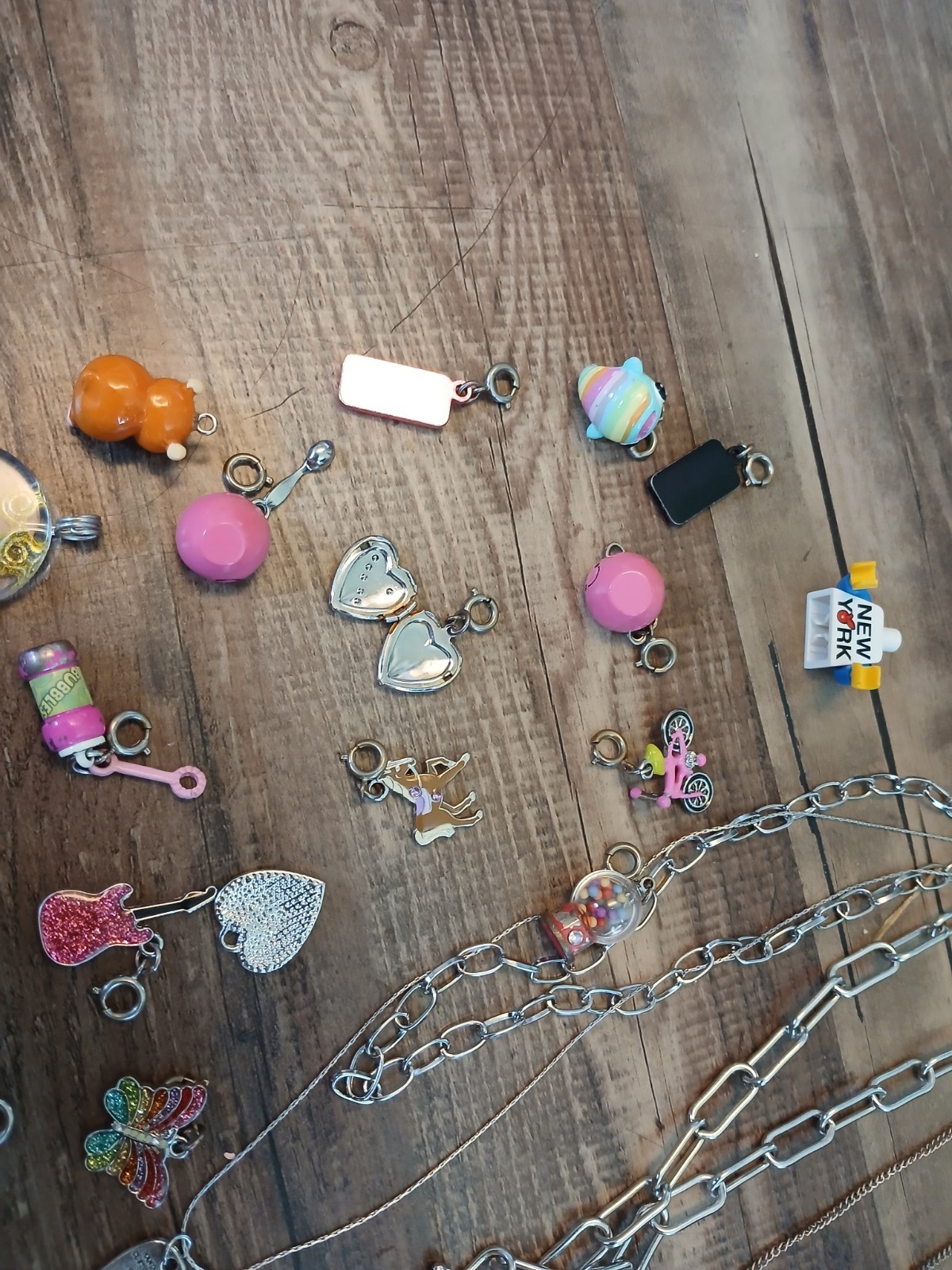 Collectibles lot Metal Charms Charm Necklace Enamel Cross Pendant Treasure Chest