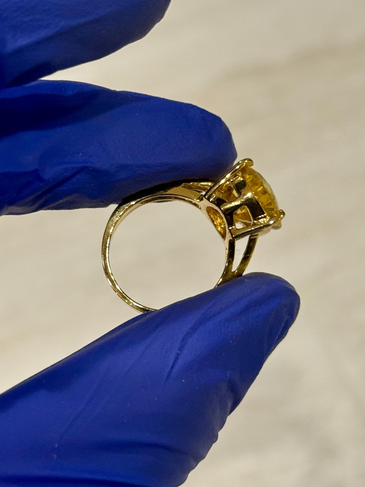 VTG Gold Tone Ring Size 7.5 Citrine Cubic Zirconia Pear Trillion Cut 925 Silver