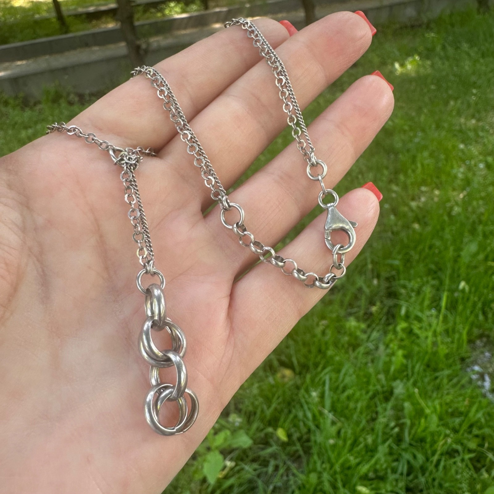 Vintage Italian Sterling Silver Lariat Double Link Rolo Chain Statement Necklace