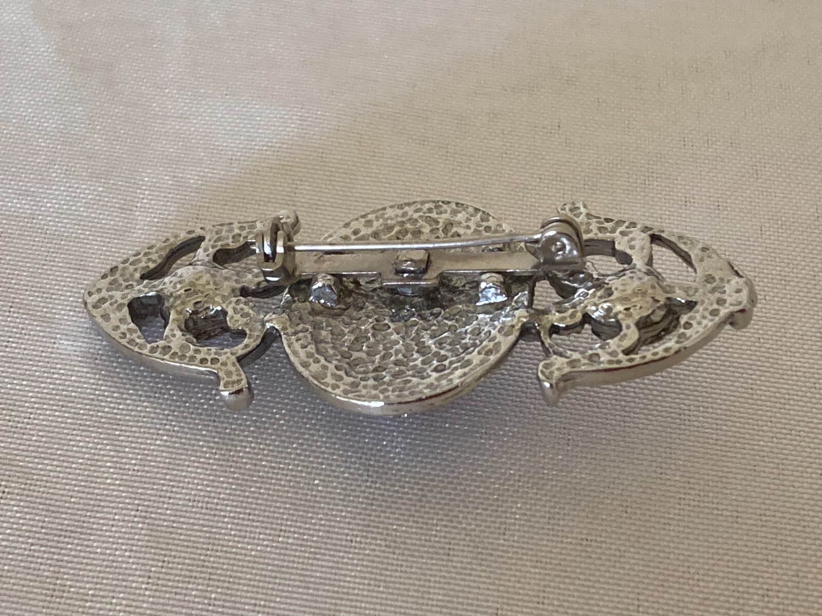 Vintage Faux Gray Pearl and Rhinestone Accented Silver Tone Brooch
