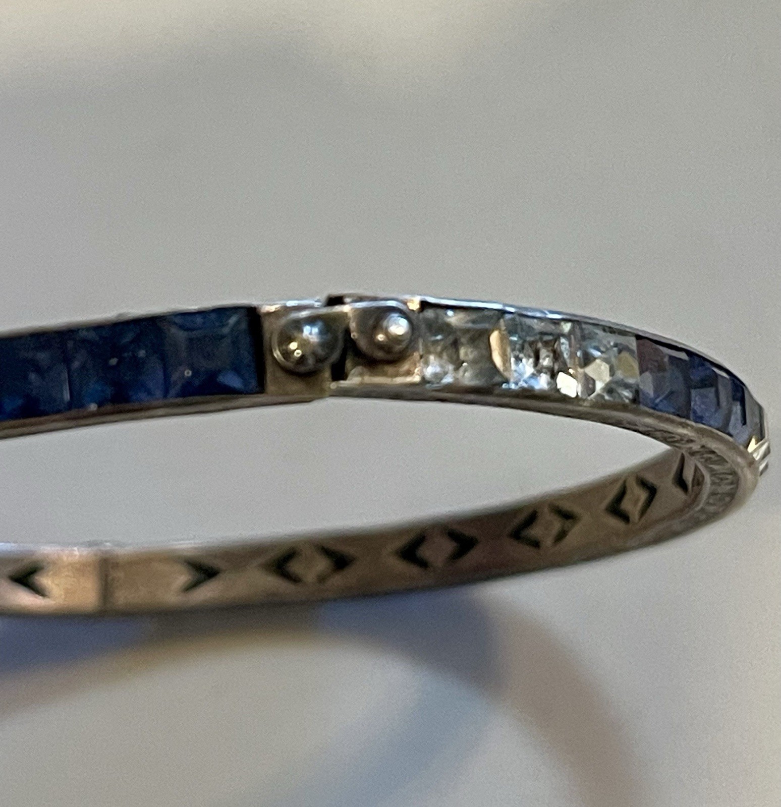 1930s Art Deco Channel Set Foiled Glass Sterling Silver Bracelet **FOR REPAIR**