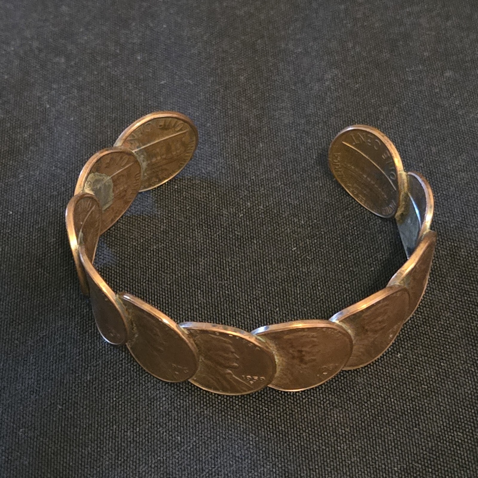 Bracelet Copper Penny Cuff Handmade 2⅜” Diameter Approximately Various Dates