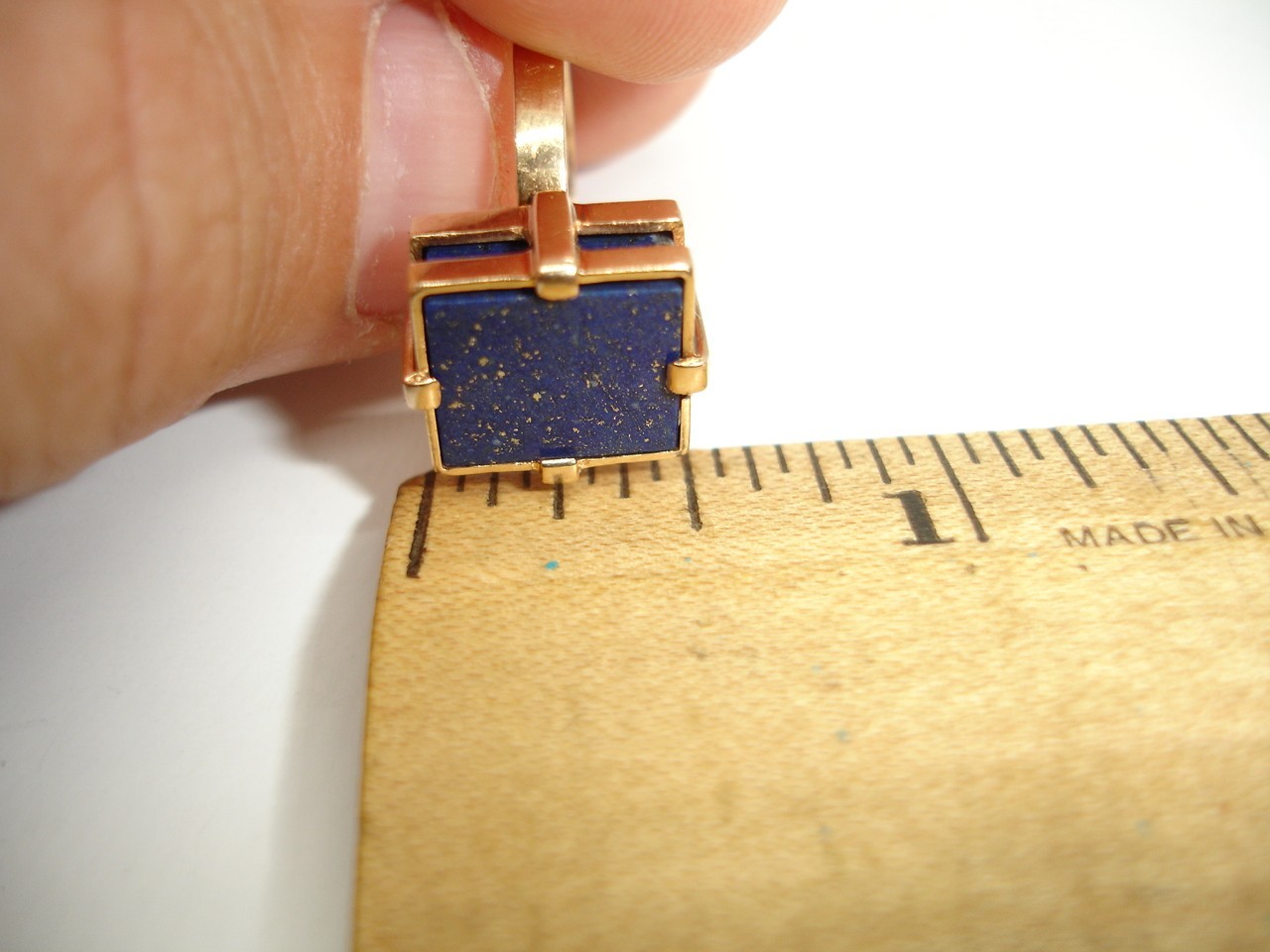 14K Gold Lapis Lazuli Signet Statement Ring Mid Century Deco two-tiered square 7