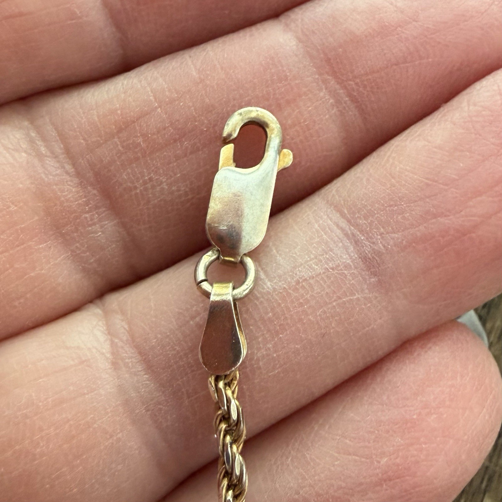 Vtg Sterling Silver Gold-tone Rope Chain Bracelet 7.25” Lobster Claw Clasp VGC